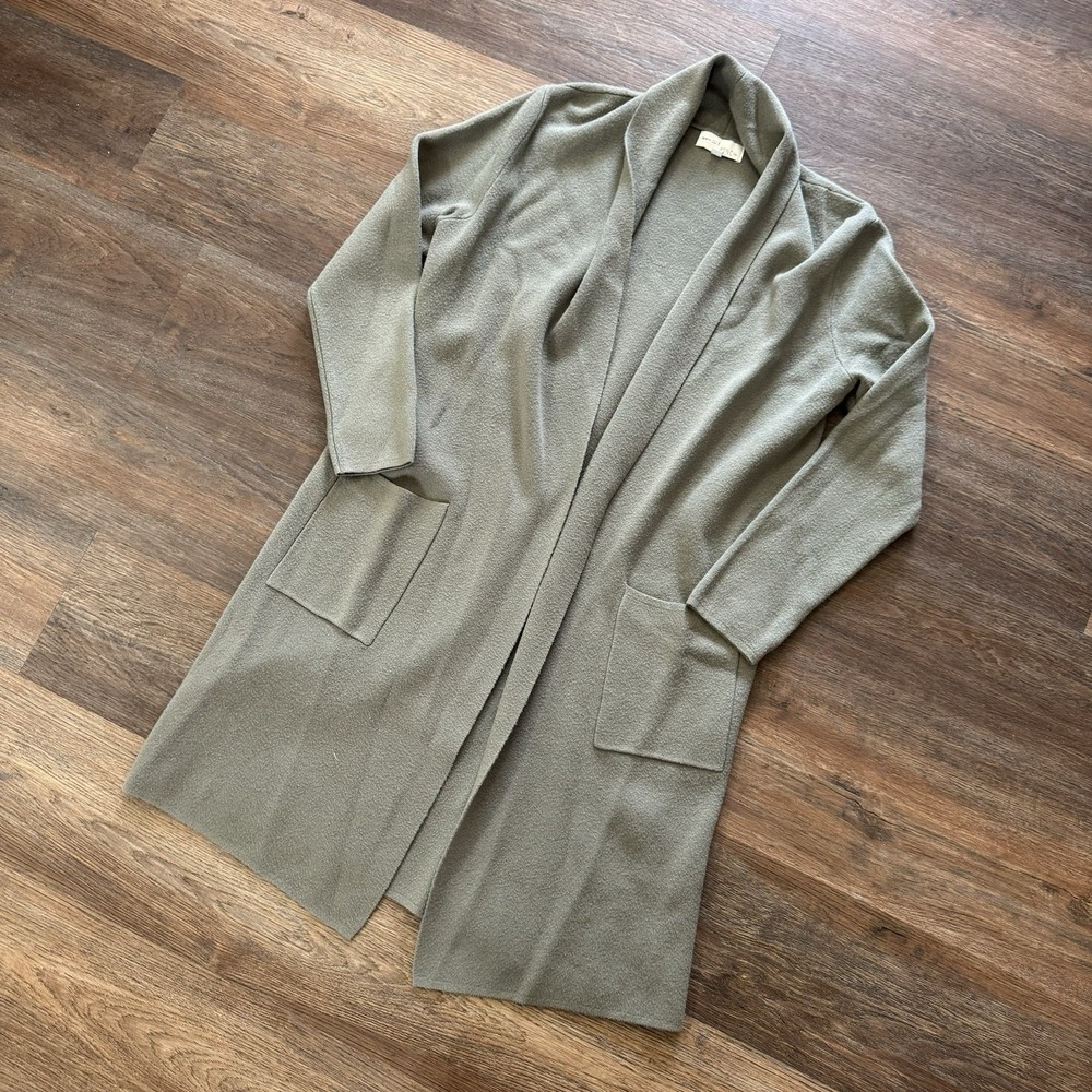 Pinch Long Length Open Cardigan Light Green Women's M/L Pockets‎ Casual